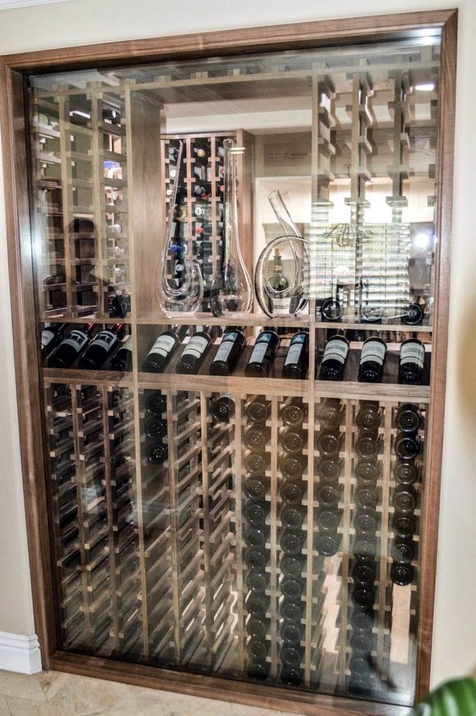 Glass-Enclosed Wine Cellar with Wood Wine Racks